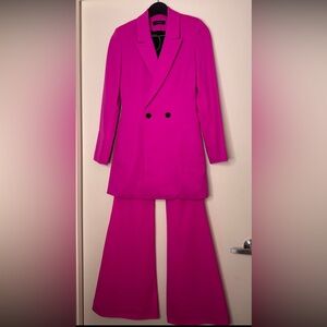 Vibrant Pink Double-Breasted Blazer and Pants Set